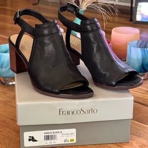 Franco Sarto Harlet Genuine Leather Black Cut Out Peep Toe Heels Sandals